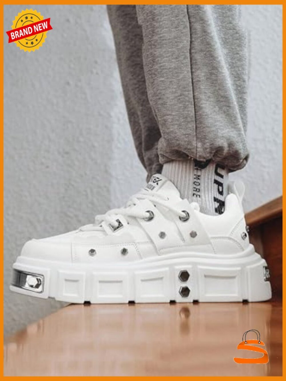 Faux Leather Y2K Punk Studded Platform Sneakers 2.75" Lift - Picture 5 of 6